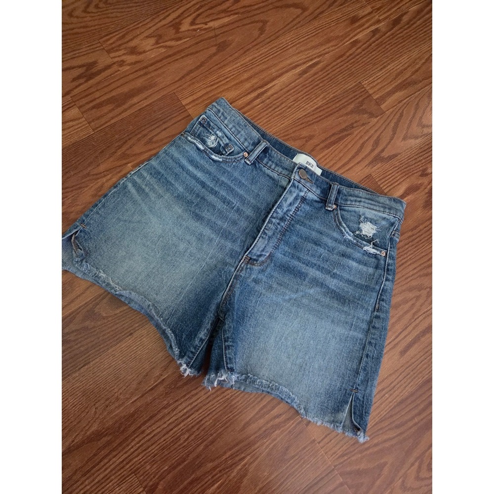 BKE Parker High Rise Distressed Denim Shorts Medium Wash Blue Womens Size 28